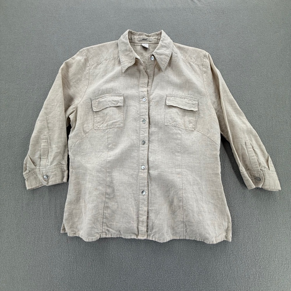 Edward 100% Linen 3/4 Sleeve Button Up Shirt Women Size‎ Medium